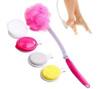 Purificatore per la schiena per doccia, manico rimovibile, applicatore da bagno in spugna | applicatore per lozione per una migliore salute della pelle | Con 4 testine di spazzola, set di spazzole da