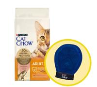 PURINA Cat Chow Adult Salmon Alimento per gatti 15 kg + Guanto per grooming toelettatura - Cat Chow