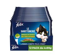 Purina Felix Le Ghiottonerie Cibo Umido per Gatti con Manzo e Carote e con Pollo e Pomodoro, 48 buste da 85g
