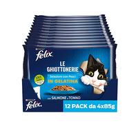 Purina Felix Le Ghiottonerie Cibo Umido per Gatti con Salmone e Tonno, 48 buste da 85g