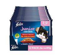 Purina Felix Le Ghiottonerie Cibo Umido per Gatti Junior con Manzo e Pollo, 48 buste da 85g