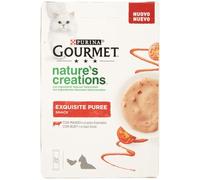 Purina Gourmet Nature's Creations Puree, Snack, premio per gatto con bue e pomodoro, 5 buste da 10 g