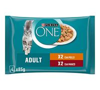 Purina One Adult Filettini in Salsa Cibo Umido per Gatti Pollo e Manzo, 4 buste da 85g