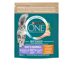 Purina One Coat & Hairball crocchette per gatti con pollo e cereali integrali 0,8 kg