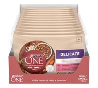 PURINA ONE Delicate Small&Mini < 10kg Cibo Umido per Cani Adulti in Salsa con Salmone, Riso e Carote 48 bustine da 85g