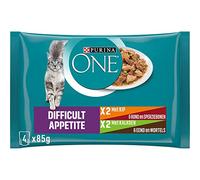Purina ONE Difficult Cibo per gatti Appetite, cibo umido Malse Strisce con pollo e tacchino in salsa 4x85g - scatola da 12 (48 sacchetti di porzione; 4,08kg)