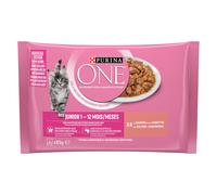 Purina ONE Junior 4 x 85 g Alimento umido per gatto - Salmone e Carote