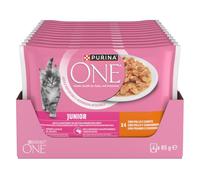 PURINA ONE Junior Cibo Umido per Gattini, 48 Bustine da 85 g | Cibo Umido per Gattini 1-12 Mesi Filettini con Pollo e Carote in Salsa