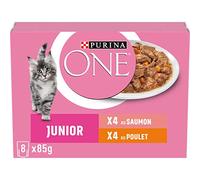 PURINA ONE | JUNIOR | Gattini e in gestazione | Scagliati in salsa | Salmone e Pollo | Aiuta a sviluppare difese naturali e funzioni vitali | Bustine Freschezza | 8 x 85g