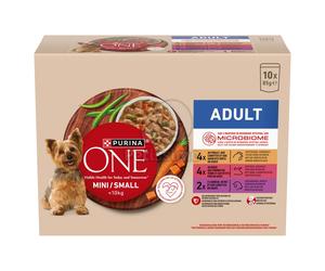 Purina One Mini Adult cibo umido con pollo/manzo/agnello per cani 10 x 85 g