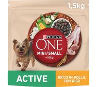 Purina One Mini Crocchette Cane Active Ricco in Pollo, con Riso, per Cani di piccola taglia fino a 10 kg, 1 Sacco da1.5 kg
