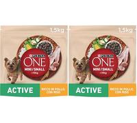 PURINA ONE Mini Crocchette Cane Active Ricco in Pollo, con Riso, per Cani fino a 10 kg, 1.5 kg (Confezione da 2)