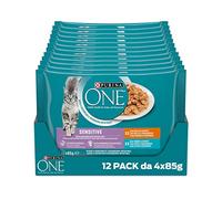 Purina One Sensitive Umido Gatto Pollo e Carote e Tonno e Carote, 48 Buste da 85g