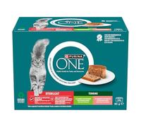 Purina One Sterilcat Cibo Umido per Gatti Adulti con Tacchino e Spinaci e Salmone e carote, 24 lattine da 85g