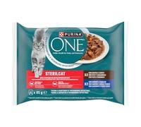 Purina ONE Sterilcat Filettini in Salsa Cibo per Gatti Sterilizzati Anatra e Sardine, 48 buste da 85g