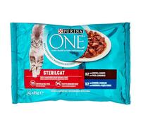 Purina One Sterilcat Filettini in salsa Cibo Umido per Gatti Sterilizzati con Anatra e Sardine, 4 buste da 85 g