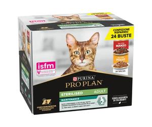 Purina Pro Plan Cat Adult Sterilised Maintenance Multipack in salsa 24x85g 12 x Manzo 12 x Pollo - 1° ORDINE? scegli lo sconto BZR5 / BZR20 + 200 punti fedeltà