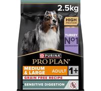 PURINA PRO PLAN | Sensitive digestione | Crocchette senza cereali per cani adulti di grandi e medie dimensioni | Promuove un sistema digestivo sano | Ricco di tacchino | Crocchette | Borsa | Set (4 x