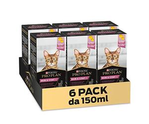 PURINA PRO PLAN Skin and Coat + Supplement liquido per Gatti Adulti con Omega 3 & 6 e Vitamina E 6 Confezioni da 150ml