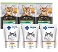 Purina Pro Plan Sterilised con pollo per gatti 3x85g & ENZO VET Urinario con pollo in salsa per gatti 3x100g