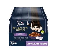 Purina Sfilaccetti Rustici Cibo Umido per Gatti con Manzo Pollo Tonno e Salmone