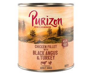Purizon Original Adult 24 x 800 g - Filetto di pollo con Black-Angus, Tacchino, Patate dolci e Mirtilli rossi