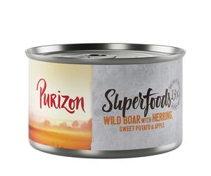 Purizon Superfoods 24 x 140 g - Cinghiale con Aringa, Patata dolce e Mela