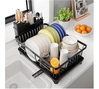 PurKeep Scolapiatti - Scolapiatti salvaspazio con portautensili per bancone della cucina, grande capacità con scolapiatti, nero