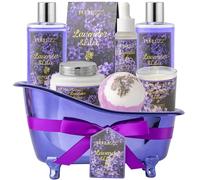 Purlezz Regali di compleanno per donne, kit spa di lusso per la casa, set regalo da bagno 8 pezzi lavanda e lilla, cesti regalo per donne uniche con bombe da bagno, sale marito
