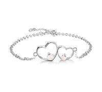 Purmy Argento 925 Opale Bracciale Donna,Opale Bianco Doppio Cuore d'Amore Bracciale Elegante,Ottobre Birthstone Valentino Compleanno i Regali