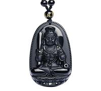 Purmy Ossidiana Buddha Collana,Obsidian Acala Buddha Pendente Ciondolo con Regolabile Catena di Perle Nere 52-72CM