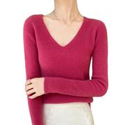 Puro Lana Merino Scollo a V Croce Intrecciato Pullover Cashmere Top Top Casual Maglia Abbigliamento Moda per le Donne, Shu Mei Hong, L