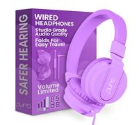Puro Sound Labs PuroBasic Cuffie con Cavo a Limitazione di Volume per Bambini, Fascia Regolabile e Pieghevole con Microfono, Compatibili con Smartphone, Tablet e PC - Viola