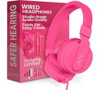 Puro Sound Labs PuroBasic Cuffie con Cavo a Limitazione di Volume per Bambini, Fascia Regolabile e Pieghevole con Microfono, Compatibili con Smartphone, Tablet e PC - Rosa