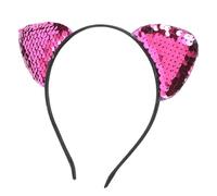 Purokise Fascia per orecchie di gatto, cerchi per capelli con orecchie di gatto reversibili con paillettes Accessori per capelli gattino donna per la vita quotidiana delle feste (Rosa Rossa)