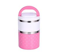 Purokise Stainless Steel Insulated Lunch Box Thermal Food Container Double Layer Heat Preservation Leak Proof Box for Office School Picnic Pink 930ml