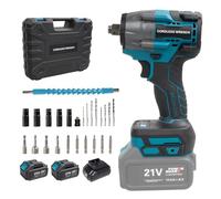 Purova Set avvitatore a percussione a batteria, 21 V, avvitatore a percussione senza spazzole con batteria da 4,0 Ah, 1000 N.m 1/2 pollici, con 24 accessori, per casa e auto (blu con 2 batterie)