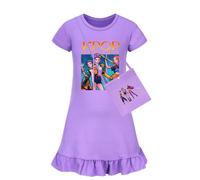 (Purple,110cm)Abito da notte Kpop Demon Hunters bambina manica corta gonna con volant tessuto camera da letto