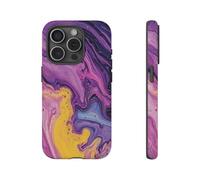 Purple and Yellow Abstract Fluid Art - Custodia rigida opaca compatibile con iPhone 15 Pro
