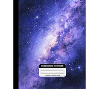 Purple Black Starry Universe Paint Composition Notebook, Galaxy Space Nature for Boys Teens Girls School College Office Work Journal, 7.5 x 9.25 Inch, College Ruled, 110 Pages