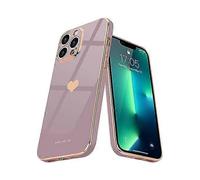 (Purple) Case for iPhone 13 Pro, Heart Pattern Zinc Plated Gold Plated Silicone Slim Case, Shockproof and Scratch Resistant Cover