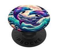 Purple Dolphin Moon Galaxy Pink Blue Dolphins Ocean Wave PopSockets PopGrip Adesivo