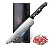 Purple Dragon Coltello da Chef Damasco - Coltello da Cucina Affilato con Anima in VG10 - Coltello da Chef con Manico Ergonomico in Legno per Verdure, Frutta e Carne - Regalo per Uomini e Donne