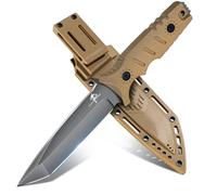 Purple Dragon Coltello da Esterno, Coltello da Sopravvivenza con Fodero in Kydex, Coltello da Caccia con Lama Fissa in Acciaio D2 Forgiato in Unico Pezzo, Coltello Bushcraft Full Tang, Khaki