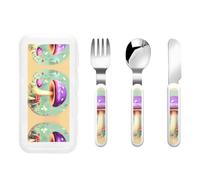 Purple Dream Mushroom Stoviglie per bambini set da 3 pezzi, coltello riutilizzabile, forchetta e cucchiaio, stoviglie portatili per la protezione degli alimenti per bambini