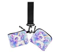 Purple Dream unicorni portamonete da donna porta carte di formato compatto porta soldi con portachiavi per signora 2 pezzi, Unicorni da sogno viola, 1 size, Casual