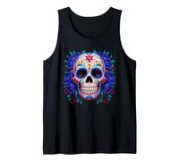 Purple Floral Black Sugar Skull Day of The Dead Mexican Art Canotta