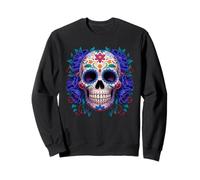 Purple Floral Black Sugar Skull Day of The Dead Mexican Art Felpa