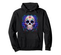 Purple Floral Black Sugar Skull Day of The Dead Mexican Art Felpa con Cappuccio