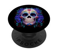 Purple Floral Black Sugar Skull Day Of The Dead Mexican Art PopSockets PopGrip Adesivo